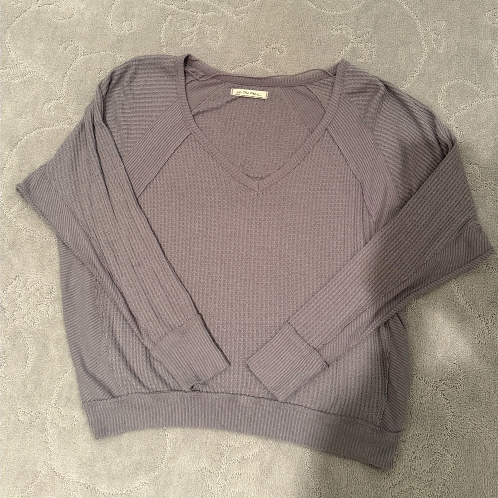 Free People Gray V-Neck Top